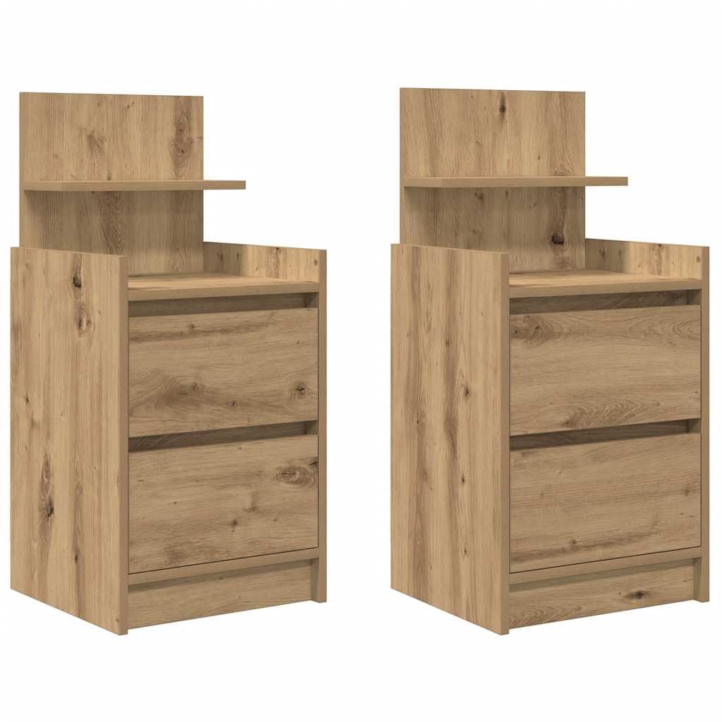 vidaXL Tables de Chevet 2 tiroirs 2 pcs chêne Artisanal 38x34x80 cm, Meuble de Chevet, Table d'appoint, Armoire de lit, Armoire de Chevet