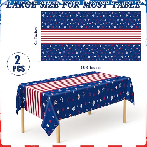 Image of QZYL 2 Pack 4th of July Tablecloth, 54 inch x 108 inch American Plastic Table Cover, Disposable Red White Blue Tablecloths Fourth of July Table Cloth, Patriotic Party Supplies Independence Day Decorations