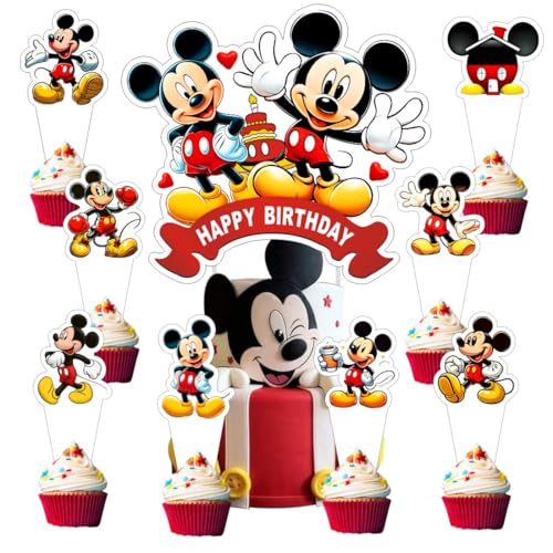 25pcs Mickey Cake Decorations with 24pcs Cupcake Toppers, 1pcs Cake Topper for Mickey Birthday Party Supplies