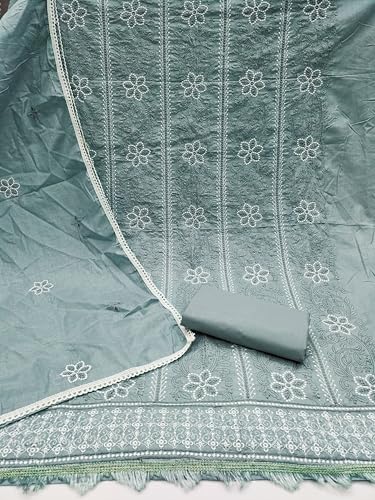 Image of Sidhidata Women's Poly Cotton Embroidery Work Unstitched Salwar Suit Dress Material With Embroidered Dupatta (DM Devika Free Size)