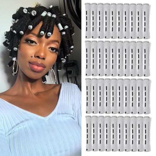 Perm Rods Set for Short Natural Hair 40pcs Gray Plastic Cold Wave Rods Hair Curling Rollers with...
