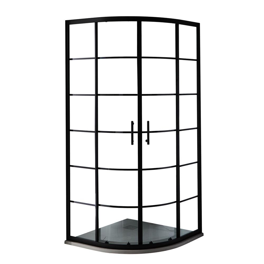 Milano Barq Black Grid Reversible Quadrant Shower Enclosure Light Grey Tray - 900mm x 900mm