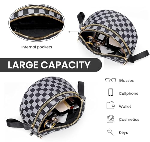 Oversized Black and White Checker Print Crossbody Bag for Women - Water Resistant Nylon Sling Bag with Vegan Leather Trim4