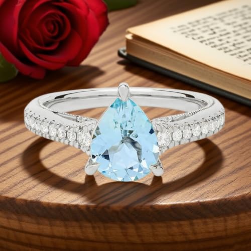 Blue Aquamarine Rings for Women 925 Sterling Silver/10K/14K/18K Gold Moissanite Accent Engagement Promise Rings for Her Personalized3