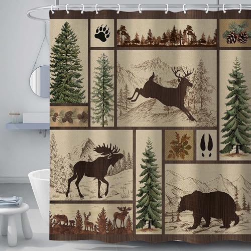 Torich Rustic Cabin Shower Curtain For Bathroom, Forest Bear Deer Wildlife Country Bath Curtains thumb #2