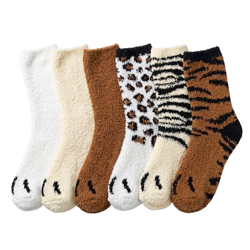Image of Tipi Toe Womens Fuzzy Crew Socks with Anti Slip Grips Warm Cozy Fluffy Winter Slipper Socks Non Skid Home Socks for Women