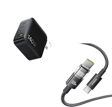 Baseus PD3.1 140W USBC Charger, PPS Fast Charger Type C, Fast Charging Block for MacBook Air/Pro and Baseus USBC Cable, 100W 5A Fast Charging USB C Charger Cable with LED Display