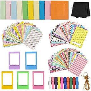 86 Pcs Instant Camera Accessories Kit with Colorful Photo Border Sticker Wall Hanging Paper Frame Plastic Table Picture Frames Hanging Clips Microfiber Cloth for Fujifilm Instax Mini 9 Mini8 Mini 8+