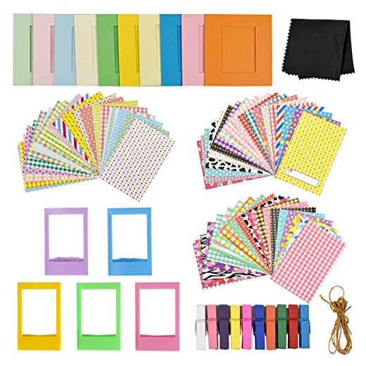 Accesorios para cámaras(60 Marcos de Pegatinas Diferentes,10 Marcos de Papel,5 Marcos de Cuadros de plástico,10 Clips Colgantes con cordón,1 paño de Microfibra) para Fujifilm Instax Mini 9/8+/8