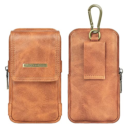 PULOKA PU Leather Mobile Pouch for Men | Multipurpose Rugged Holster Travel Pouch | Compatible with All Smartphone up to 6.9-inches – Brown