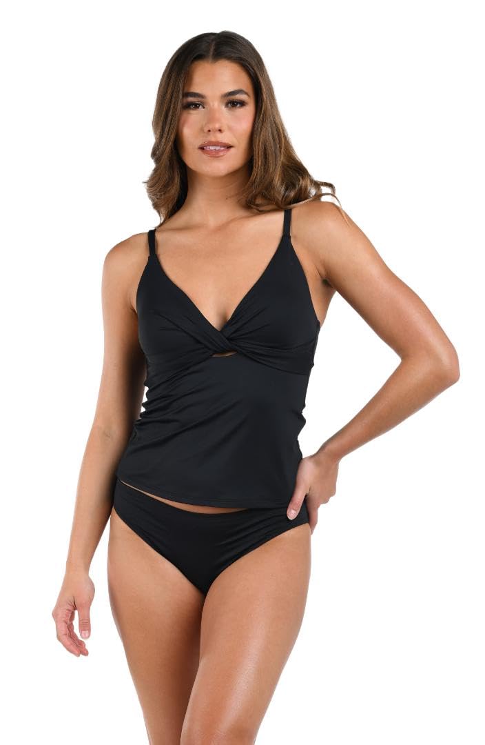 Haut de tankini premium La Blanca avec décolleté plongeant et drapé raffiné - 3