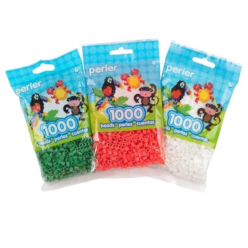 Perler 83-99791 3-Pack 1000 Fuse Bead Bags Assortment, 5.07mm x 4.77mm, Christmas Colors, 3000 Beads
