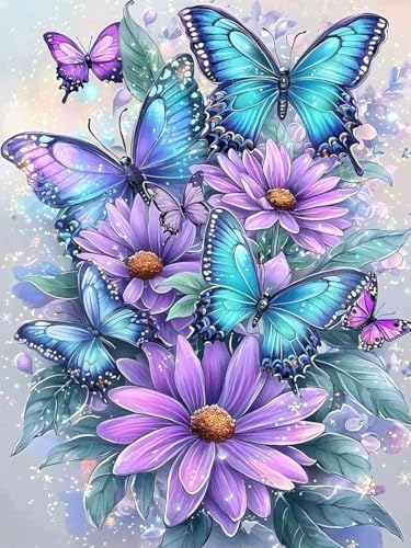 Image of MBNTJHT DIY Butterfly Diamond Art Kits for Adults Beginners,Easy Flowers 5D Round Drill Diamond Painting Kits on Canvas,Butterfly and Floral Gem Art Kits for Home Wall Decor 12X16 Inch.