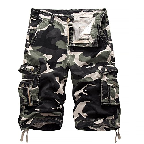 KEYBUR Relaxed Fit Outdoor Comouflage Camo Cargo Shorts for Men (32, Light Army Green Camo)