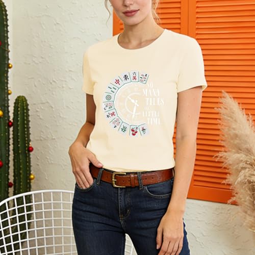 Image of Mahjong Shirts for Women-Mahjong Tiles Clock Short Sleeves | Soft Lightweight Crew Neck Shirt Great for Mahjong Party Gatherings Game Night Gift Tee for Mahjong Players