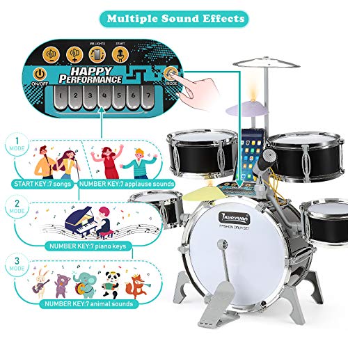 BEAURE Jazz Drum Set for Kids with Light Sound Microphone Compatible with Mobile Phone/Computer/MP3 Musical Playset Educational Instrument Kit for Kids Gift Toy for Kids Toddler Boys Girls