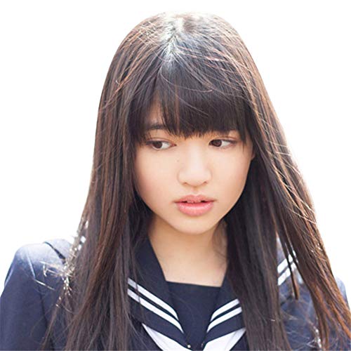 Remeehi フルウィッグ 人毛100% ロングウィッグ ストレート 人毛ウィッグ 白髪ウィッグ かつら ウィッグ 抗菌ネット 手植え頭頂部 ガールズ 女の子 女性用のサムネイル