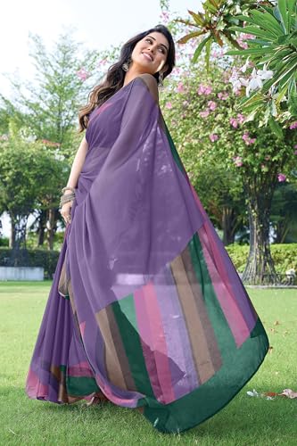 Image of MIRCHI FASHION Women Saree Chiffon Chintz Motif | Breathable Lightweight Border Pallu Printed Sari for Office and Daily Use (Available in 15 designs)