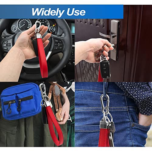 Infipar Car Fob Key Chain Genuine Leather Wristlet Strap Keychains Holder For Men And Women, 360 Degree Rotatable, With Anti-Lost D-Ring, Carabiner Clip And 4Pcs Key Rings, Red #TOP4