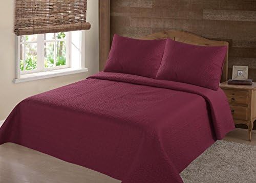 GorgeousHomeLinen (NENA) Burgundy Wine Solid Hypoallergenic Quilt Bedspread Bed Bedding Coverlets Cover Set with Pillow Cases Size inc: Twin (2pc) Full Queen King (3pc) (King)