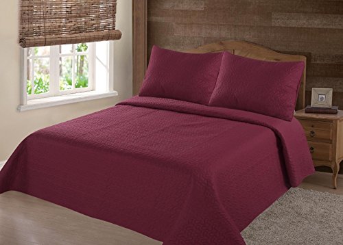 Gorgeoushomelinen (Nena) Burgundy Wine Solid Hypoallergenic Quilt Bedspread Bed Bedding Coverlets Cover Set With Pillow Cases Size Inc: Twin (2Pc) Full Queen King (3Pc) (King) #TOP2