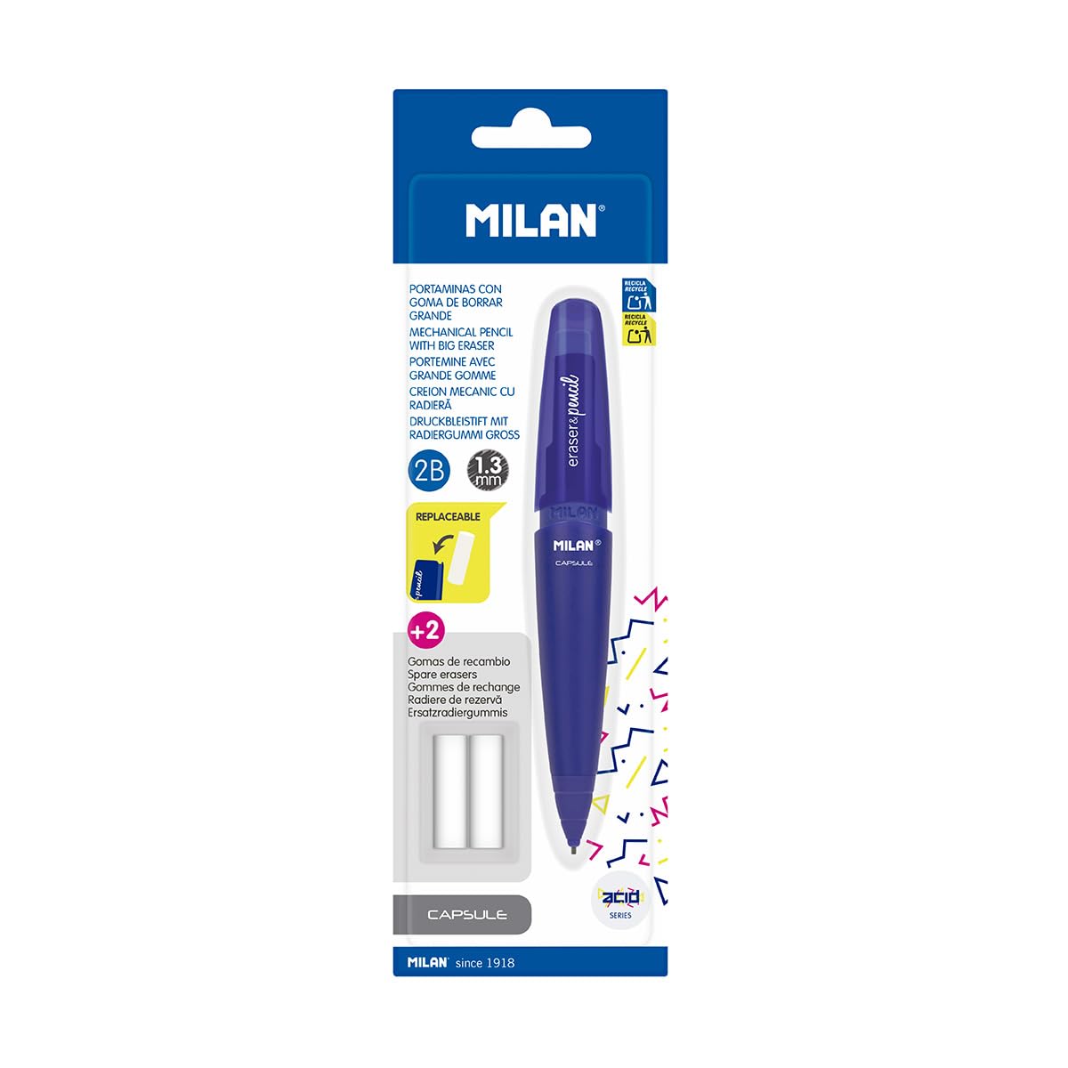Milan BYM10306 MiLAN kapsułka fluo ołówek 1,3 mm z 2 gumowymi taśmami