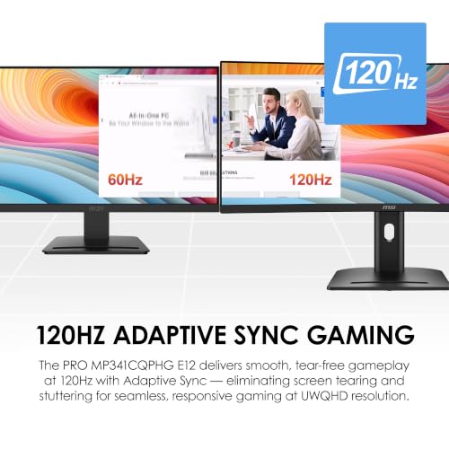 Image of msi PRO MP341CQPHG E12 34 inch VA 3440x1440(UWQHD) Computer Monitor,120Hz,Adaptive-Sync,HDMI,DisplayPort,Type C,VESA,Height Adjustable,Speaker,1ms,Black