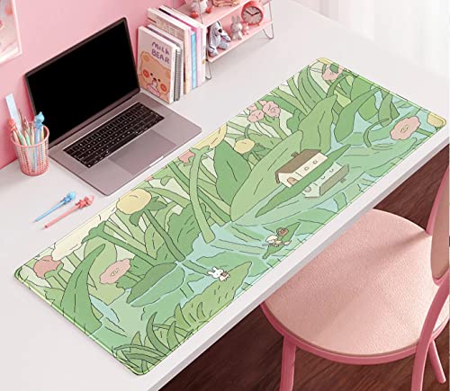 Kawaii Green Desk Mat Cute Mouse Pad Japanese, Flowers And Plants Keyboard Mat, Anime Aesthetics Large Mousepad Xxl Gaming Desk Pad Xl Office Home Decor For Women Girls Keyboard Pad 31.5"X15.75" #TOP6