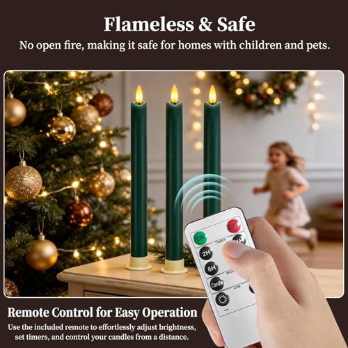 Velas LED verdes de cera auténtica con mando a distancia para decoración en fiestas y bodas 3
