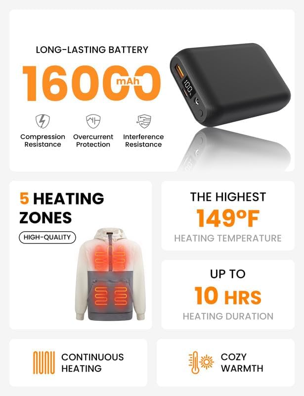 HENNCHEE Heated Half Snap Pullover with 16000mAh Battery Pack, Fleece Heated Hoodies for Men Women Heating Sweatshirt Unisex - Image 5
