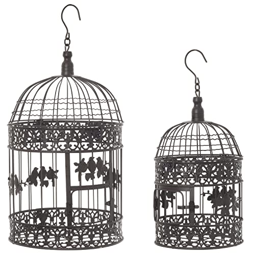 Moritz Jaula decorativa para pájaros, marrón, redondo, 2 unidades, decorada con pájaros, jaula decorativa para flores, velas, decoración colgante, portavelas