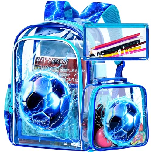 Image of KLFVB 3PCS Clear Backpack for Girls and Boys, Kids See Through Backpacks Stadium Approved, Transparent Bookbag for Elementary
