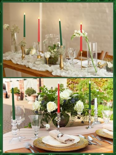 Image of Treela 24 Pcs Flameless Taper Candles Battery Operated ulkB Fake Candles Light LED Candle Sticks Flickering Tapered for Wedding Anniversary Holiday Decoration(Basic,10 Inch,Red,Green)