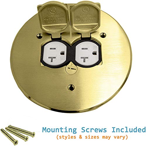 Enerlites Dual Flip Lid Floor Box Cover, 5.75" Diameter, 20A Tamper-Weather Resistant Receptacle Outlet, Watertight Gaskets, 975517-C, Ul Listed, Brass, 2. Brass 5.75", 1 Gang #TOP3