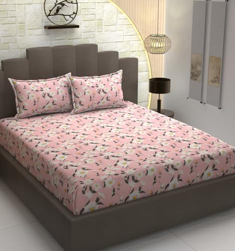 Image of Presents Luxurious Glace Cotton Super Soft 210 TC King Size (90x90 inch) Double Flat Bedsheet with 2 Pillow Covers for Kids Room, Peach