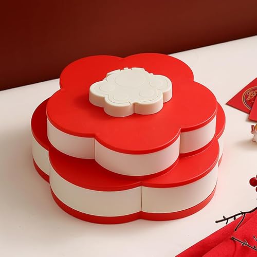 花びら型回転スナックボックスキャンディトレイ 間食ケース スナック収納 キャンディー収納ボックス 回転ドーツトレイ 大容量 仕切り お菓子収納ケース 手持ち付き 花びらの形 可愛い ロマンス 家庭用キャンディボックス 防塵 防湿 フードボックス