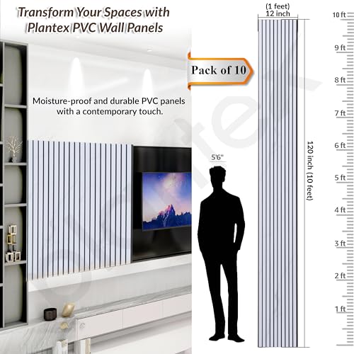 Image of Plantex PVC Wall Panel /Louvers Panel for Wall /3d Wall Panel for Interior Wall Decor /Eco-Friendly Fluted Panel for Wall /- Pack of 10, Covers - 100Sq. Ft (White and Black-12 Inch x 10 Ft)