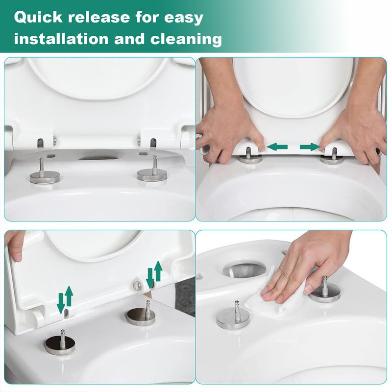 WC-Sitz mit Absenkautomatik, 45 x 35,1 cm, PP-Material, Schnellverschluss, Befestigung oben, verstellbare Passform für Standard-WCs (47 x 37,1 cm), einfache Installation und Komfort