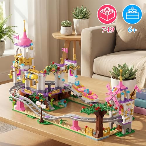 Leyic 2 in 1 Castle Roller Coaster Building Set, 749 Pcs STEM Amusement Park Construction Kit for Kids, Pink Playground Blocks Birthday Gift Toys for Girls Ages 6 8-12 - Image 5