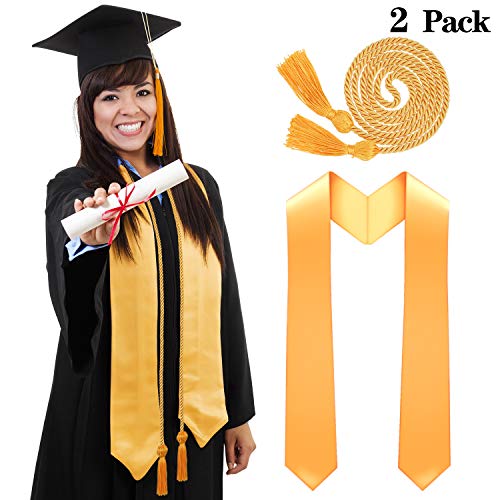 2 Pieces Graduation Cord and Graduation Stole Set Graduation Tassel Honor Cord Gold