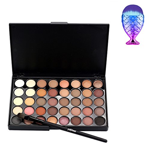 LandFox Cosmetic Matte Eyeshadow Cream Makeup Palette Shimmer Set 40 Color+ Brush Set+Fishtail Bottom Brush (A)