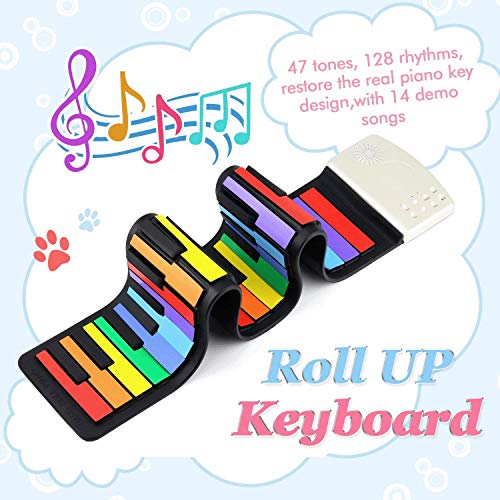 QCQ 49-Key Flexible Arc-en-Roll Up Piano intégré Batterie Rechargeable avec 47 tonalités, 14 Morceaux de démonstration et Build-Parleur intégré - Les Beatles, Paul McCartney, John Lennon, RIngo Starr, George Harrison QCQ 49-Key Flexible Arc-en-Roll Up Piano intégré Batterie Rechargeable avec 47 tonalités, 14 Morceaux de démonstration et Build-Parleur intégré – Image 3