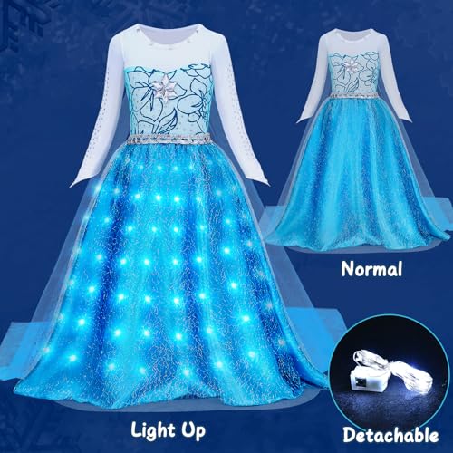 G.C Girls Light Up Elsa Frozen Dress Costume Toddler Princess Dress Up With Cape Kids Elsa Wig Crown Wand Toys Halloween Cosplay Birthday Party Gifts thumb #2
