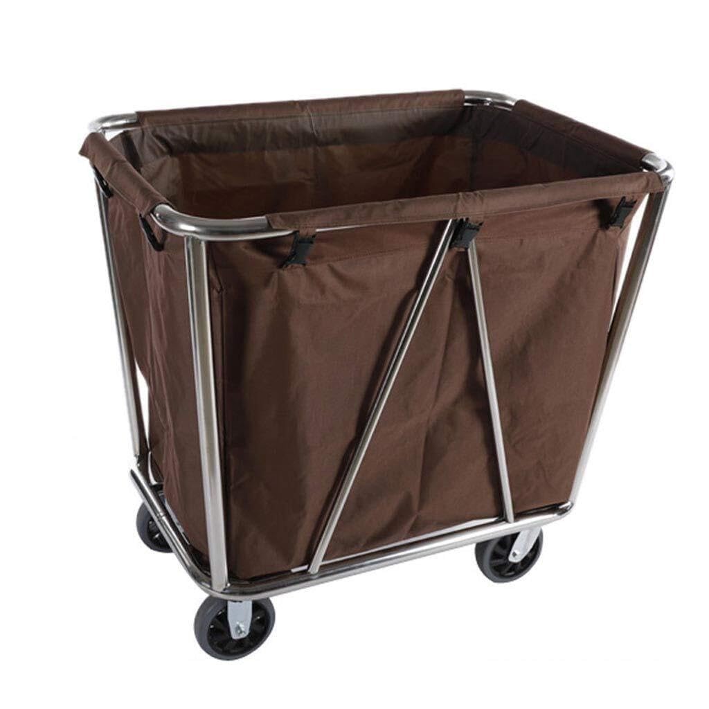 Chariot de service de chambre rectangulaire en acier inoxydable avec sac en tissu Oxford en forme de cône pour hôtel, restauration et hôtellerie