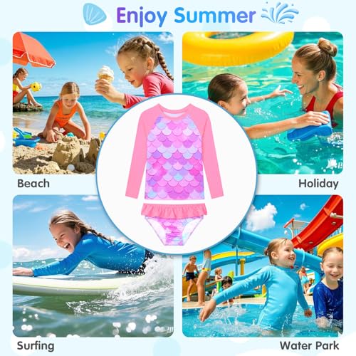 Image of Girls Rash Guard Swimsuit Long Sleeve Tankini Sets Two Pieces Bathing Suit Swimwear UPF 50+ Sun Protection