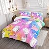 Axolotl Cat Bedding Twin Cartoon Cat Comforter Set, Rainbow Printed Kids Bedding Set for Girls, Adults, Teens, Kids Comforter Set All Season, 1 Quilt 2 Pillow Cases, Colorful Pink Blue #1