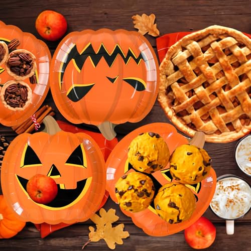 Xienbloc 48Pcs Halloween Party Plates Halloween Party Supplies Paper Pumpkin Shape Dinner Plates Disposable Halloween Birthday Party Supplies For Kids thumb #5