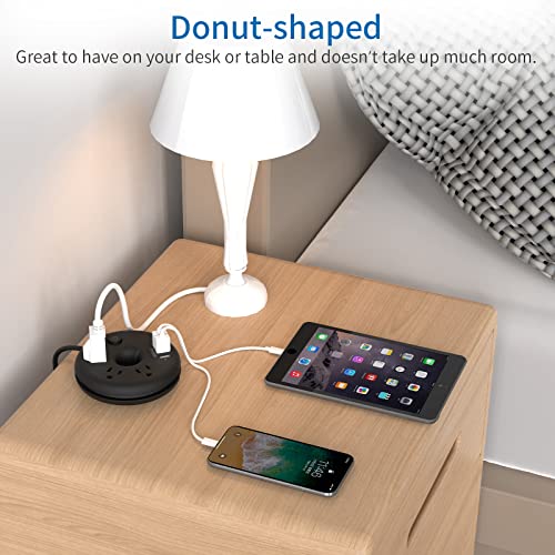 Extra Long Extension Cord 25 Ft, Ntonpower Flat Plug Power Strip With 3 Outlets 3 Usb Ports, Compact Desktop Charging Station With Switch For Home, Office, Tv, Nightstand, Dorm Room Essentials, Black #TOP7