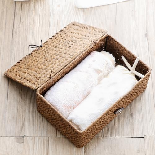 Cestas de almacenamiento de junco marino con tapa para frutas y dulces 7