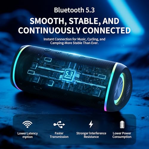 Bluetooth Speaker with HD Sound, Portable Wireless, IPX5 Waterproof, Up to 20H Playtime, TWS Pairing, Bluetooth 5.3, for Home, Party, Beach, Outdoor, Electronic Gadgets, Birthday Gift (Black) - Image 4